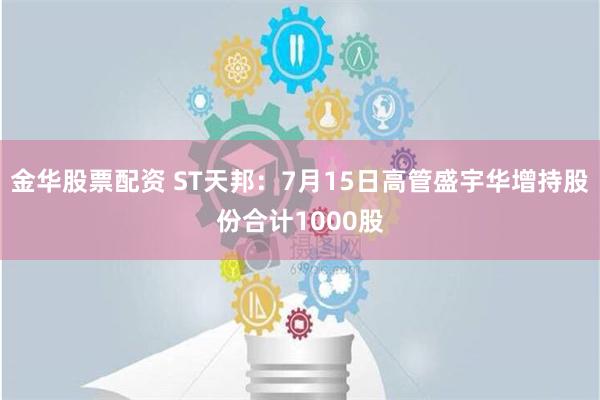 金华股票配资 ST天邦：7月15日高管盛宇华增持股份合计1000股